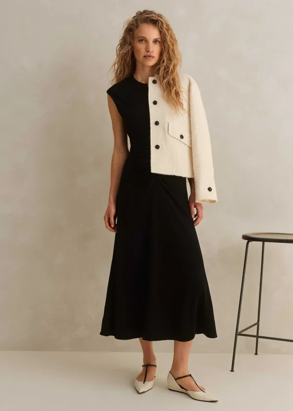 Hot ME+EM Fluid Crepe Cap Sleeve Midi Dress Black
