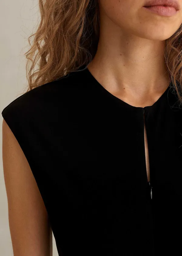 Hot ME+EM Fluid Crepe Cap Sleeve Midi Dress Black