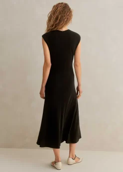 Hot ME+EM Fluid Crepe Cap Sleeve Midi Dress Black