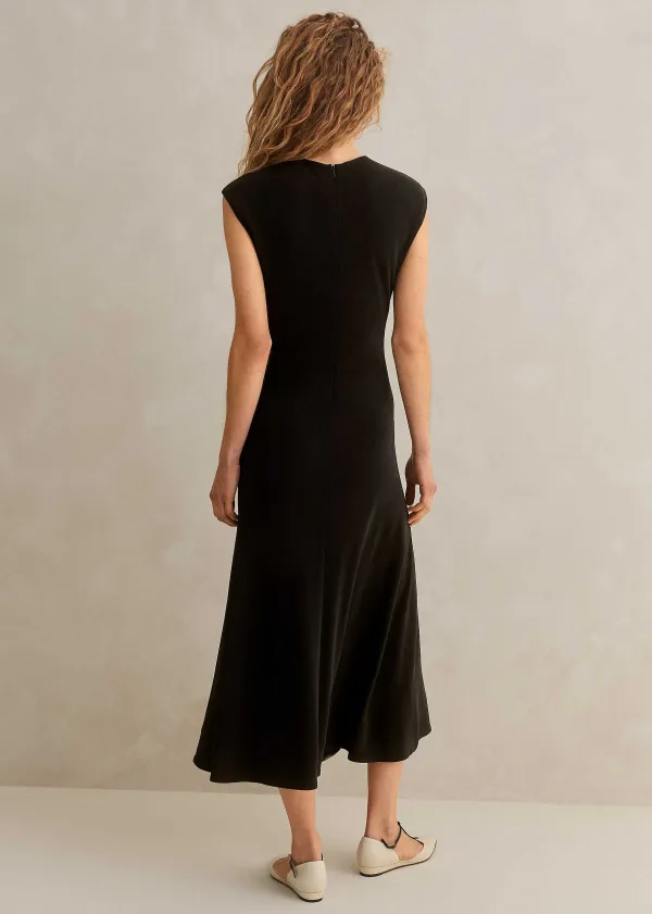 Hot ME+EM Fluid Crepe Cap Sleeve Midi Dress Black