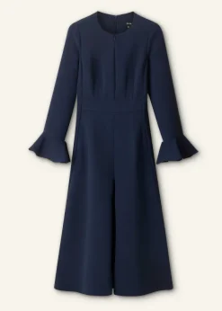 New ME+EM Fluid Crepe Elegant Midi Dress Eclipse