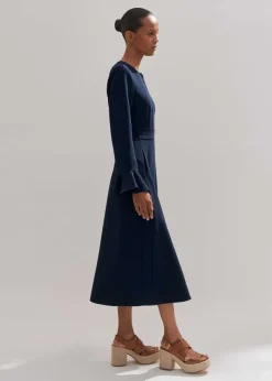 New ME+EM Fluid Crepe Elegant Midi Dress Eclipse