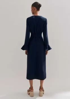 New ME+EM Fluid Crepe Elegant Midi Dress Eclipse