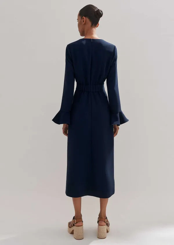 New ME+EM Fluid Crepe Elegant Midi Dress Eclipse