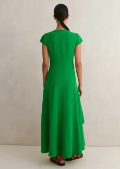 New ME+EM Fluid Crepe Volant Statement Maxi Dress Spring Green