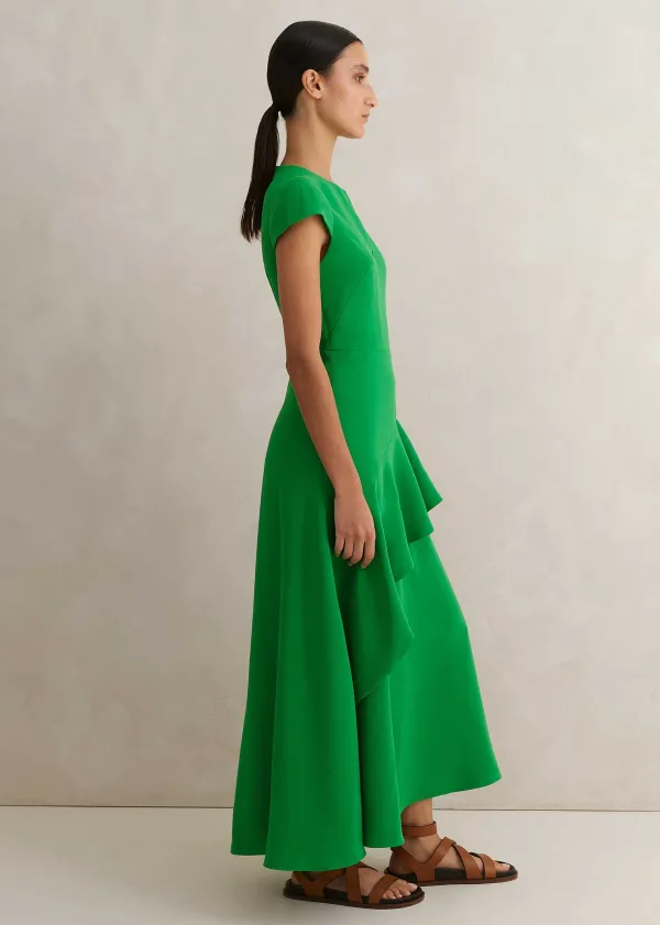 New ME+EM Fluid Crepe Volant Statement Maxi Dress Spring Green