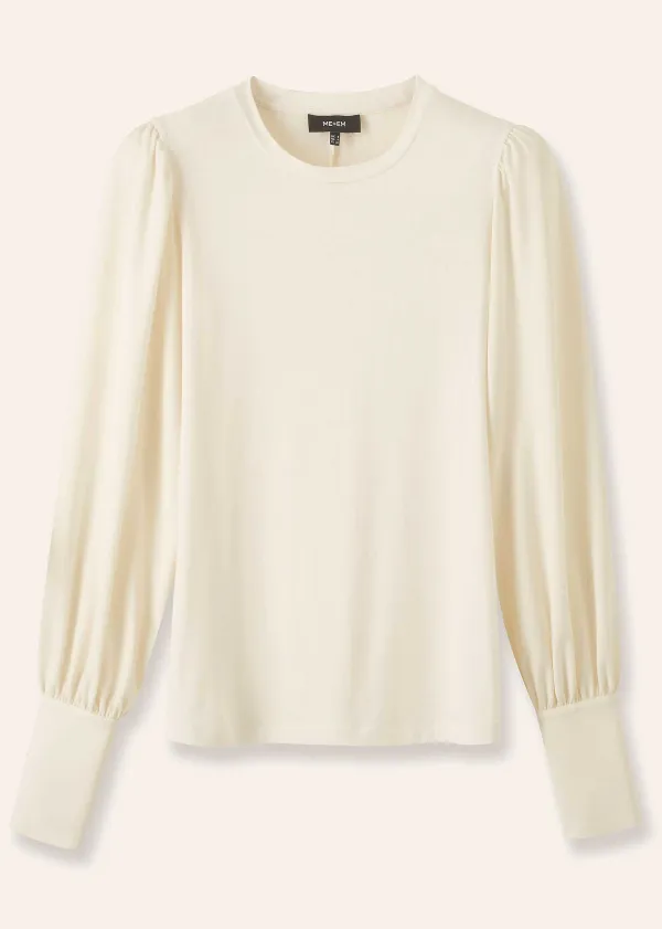 New ME+EM Fluid Satin Crew Neck Layering Blouse Cream