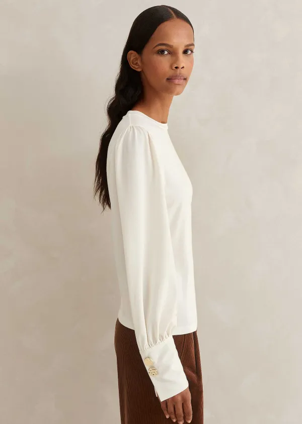 New ME+EM Fluid Satin Crew Neck Layering Blouse Cream