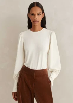 New ME+EM Fluid Satin Crew Neck Layering Blouse Cream