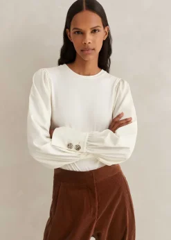 New ME+EM Fluid Satin Crew Neck Layering Blouse Cream