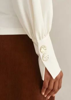 New ME+EM Fluid Satin Crew Neck Layering Blouse Cream