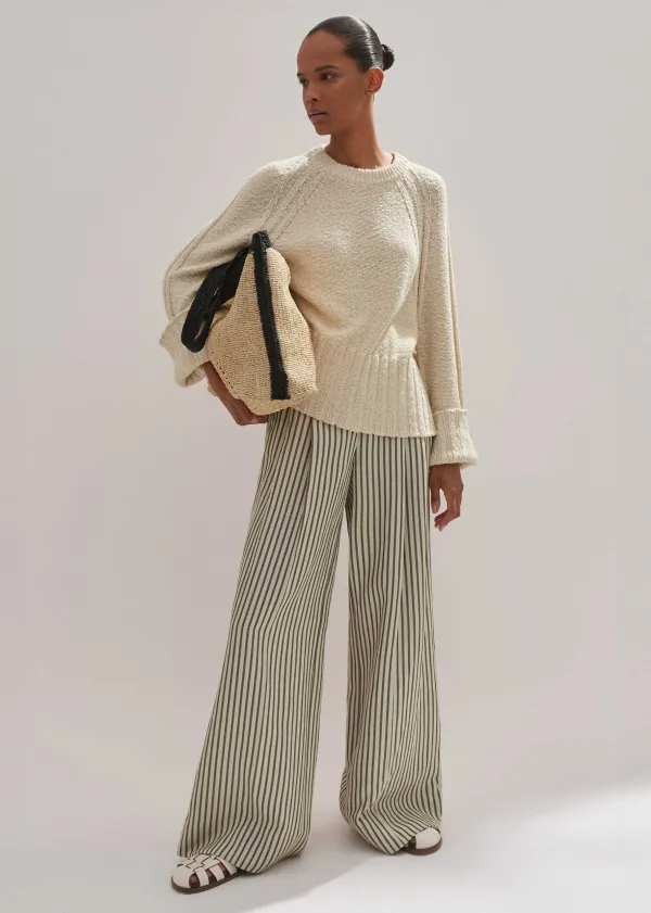 Online ME+EM Fluid Stripe Straight-Leg Trouser Khaki/Cream
