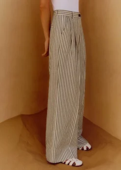 Online ME+EM Fluid Stripe Straight-Leg Trouser Khaki/Cream