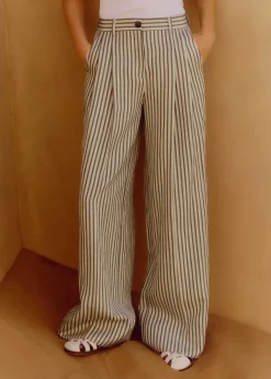 Online ME+EM Fluid Stripe Straight-Leg Trouser Khaki/Cream