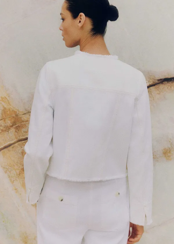 Best ME+EM Frayed Edge Denim Crop Jacket White