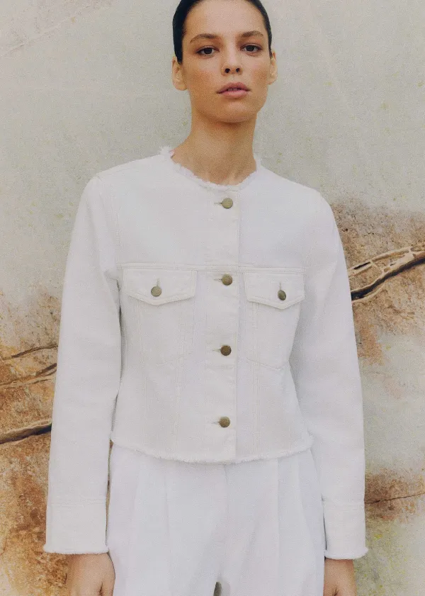 Best ME+EM Frayed Edge Denim Crop Jacket White