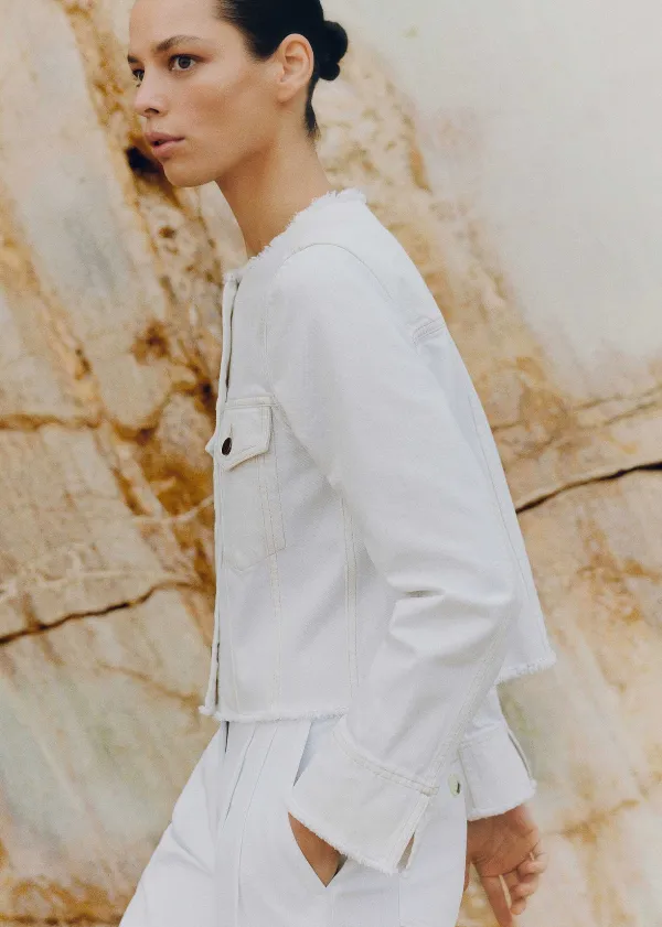 Online ME+EM Frayed Edge Denim Crop Jacket + Trouser Co-Ord White