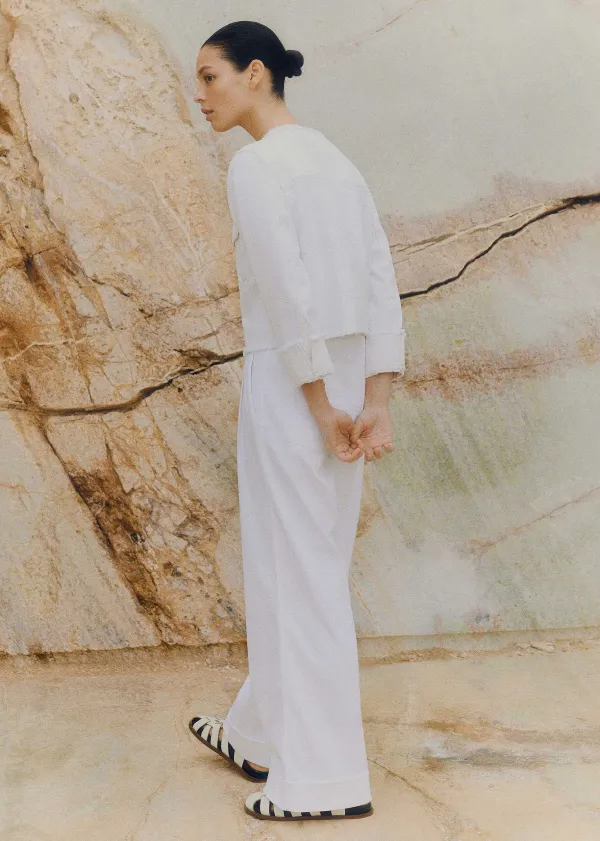 Online ME+EM Frayed Edge Denim Crop Jacket + Trouser Co-Ord White