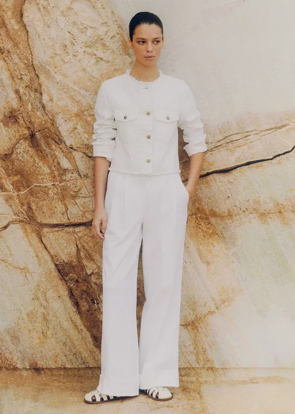 Online ME+EM Frayed Edge Denim Crop Jacket + Trouser Co-Ord White