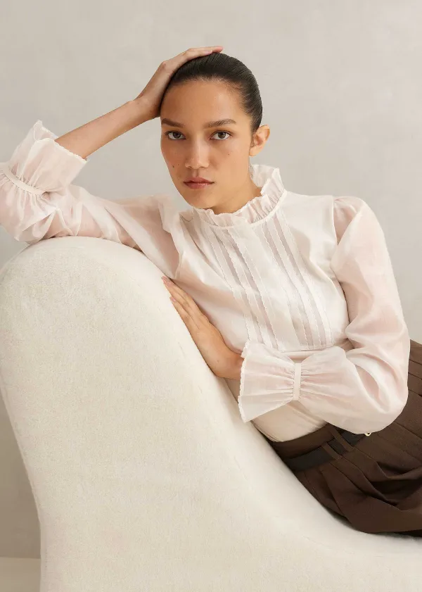 Online ME+EM Frill Neck Scallop Detail Layering Blouse Cream