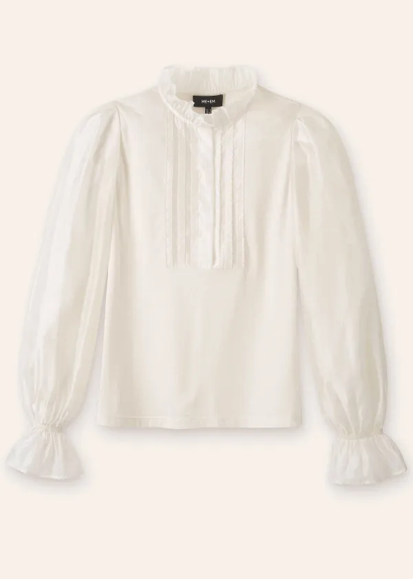 Online ME+EM Frill Neck Scallop Detail Layering Blouse Cream