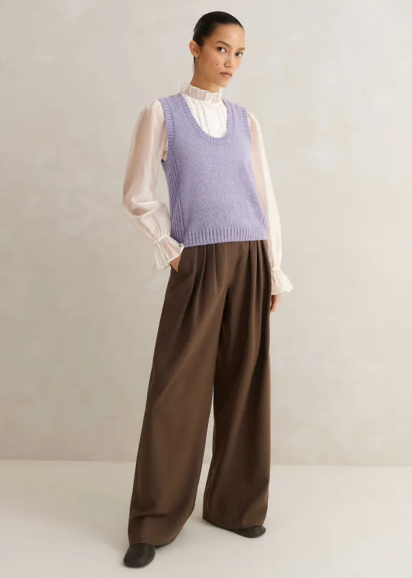 Online ME+EM Frill Neck Scallop Detail Layering Blouse Cream