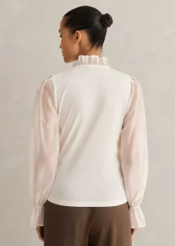 Online ME+EM Frill Neck Scallop Detail Layering Blouse Cream