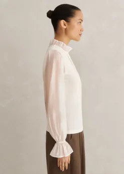 Online ME+EM Frill Neck Scallop Detail Layering Blouse Cream