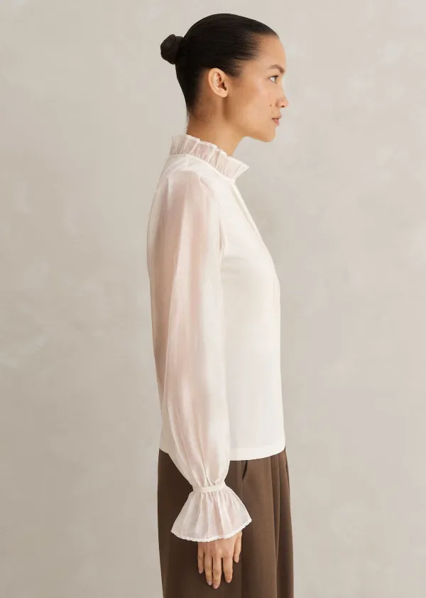 Online ME+EM Frill Neck Scallop Detail Layering Blouse Cream
