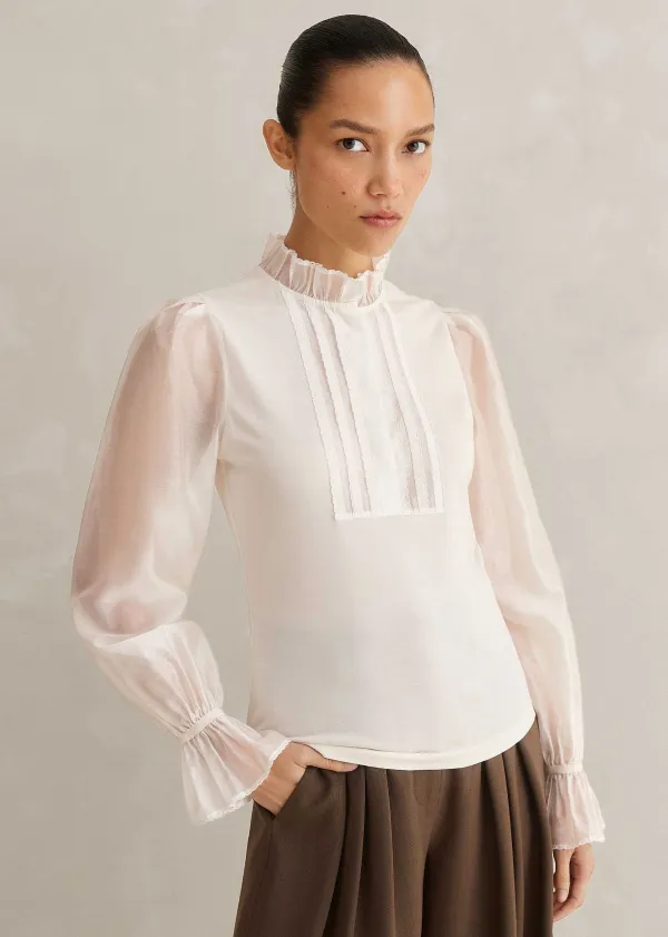 Online ME+EM Frill Neck Scallop Detail Layering Blouse Cream