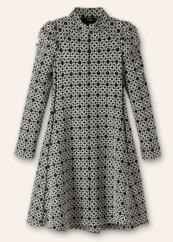 New ME+EM Graphic Jacquard Ponte Swing Dress Black/White