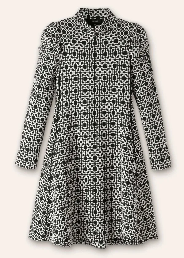 New ME+EM Graphic Jacquard Ponte Swing Dress Black/White