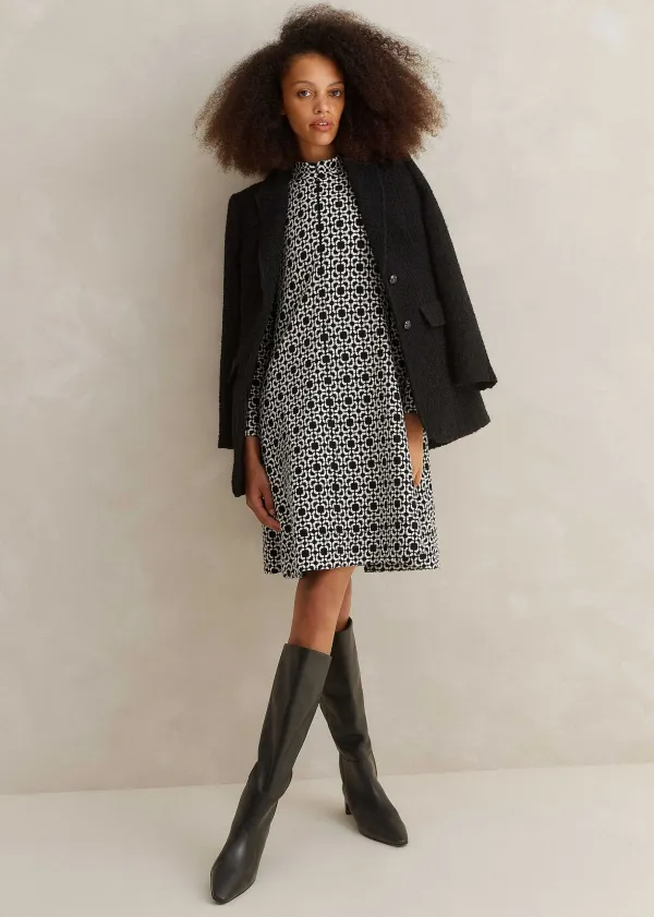 New ME+EM Graphic Jacquard Ponte Swing Dress Black/White