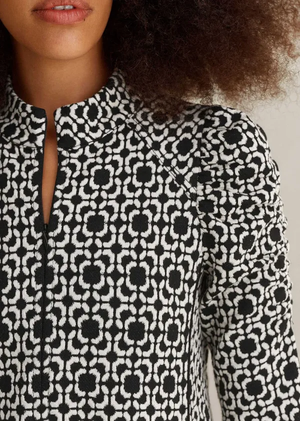 New ME+EM Graphic Jacquard Ponte Swing Dress Black/White