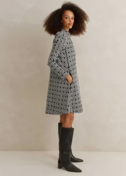 New ME+EM Graphic Jacquard Ponte Swing Dress Black/White