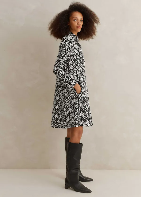New ME+EM Graphic Jacquard Ponte Swing Dress Black/White