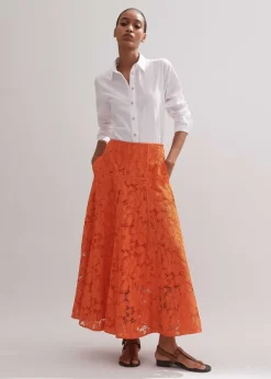 Best ME+EM Guipure Lace Skirt Orange Zing
