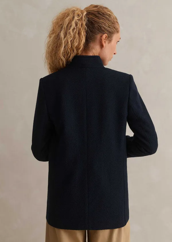 ME+EM Herringbone Deconstructed Cardigan Blazer Dark Navy