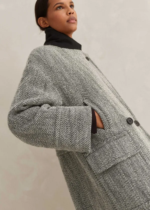 Clearance ME+EM Herringbone Town-To-Country Coat Black/White
