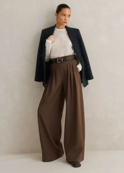 Clearance ME+EM High Waisted Multi Pleat Trouser + Belt Mocha