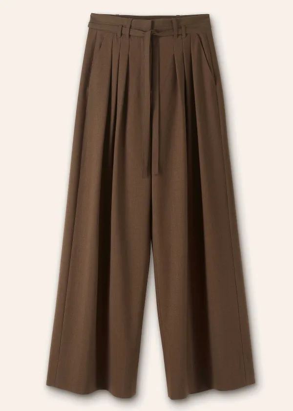 Clearance ME+EM High Waisted Multi Pleat Trouser + Belt Mocha