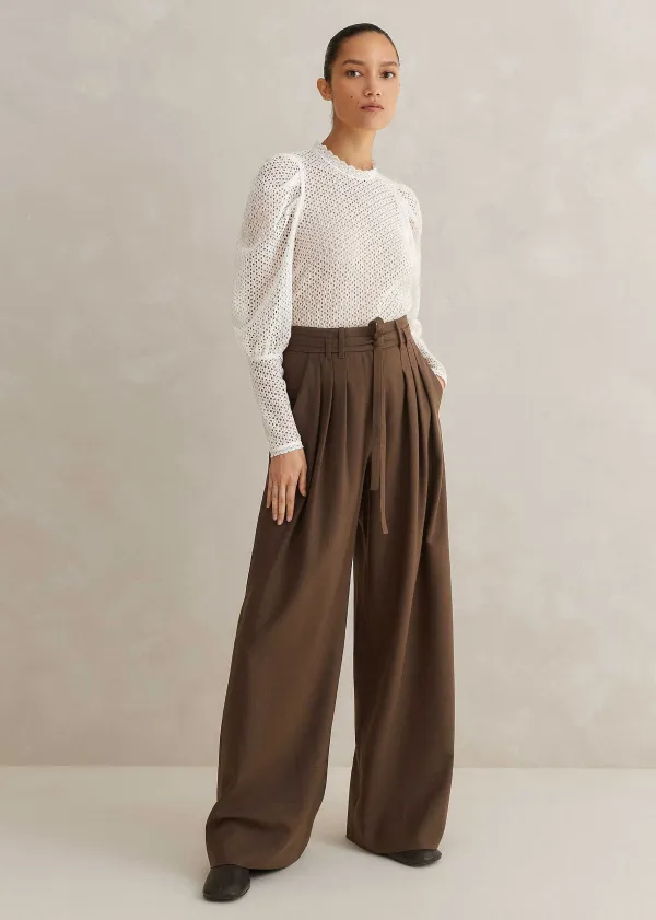 Clearance ME+EM High Waisted Multi Pleat Trouser + Belt Mocha