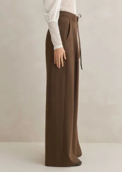 Clearance ME+EM High Waisted Multi Pleat Trouser + Belt Mocha