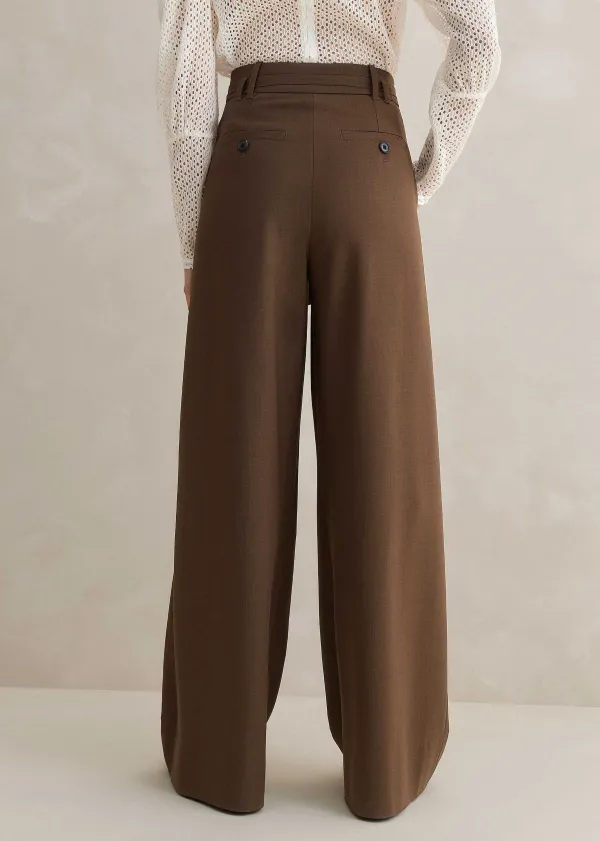 Clearance ME+EM High Waisted Multi Pleat Trouser + Belt Mocha