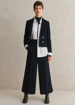 Best ME+EM High Waisted Wide Leg Cropped Trouser Suit Blue