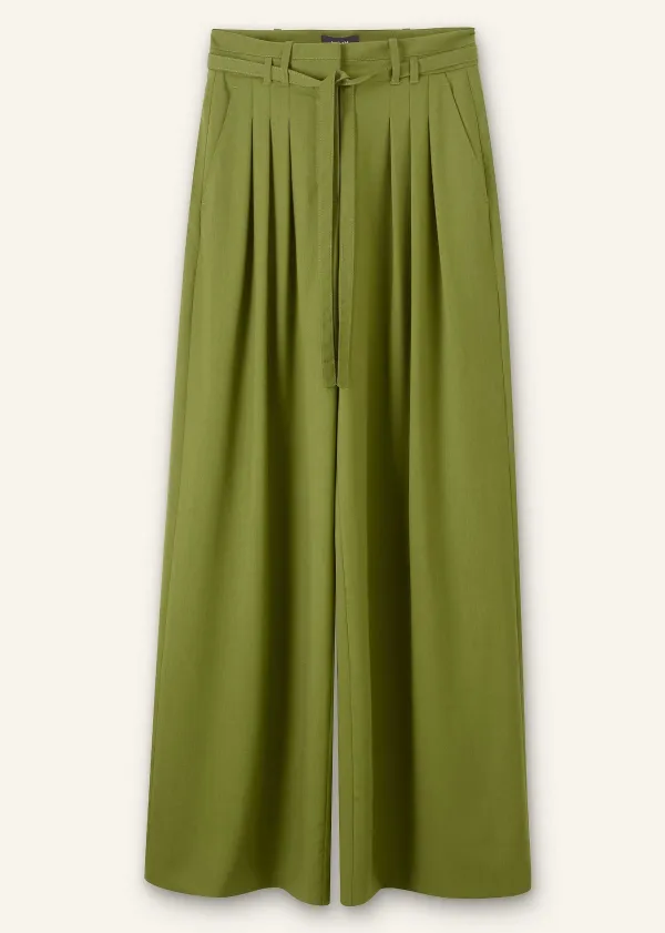 ME+EM High-Waisted Multi Pleat Trouser + Belt Bright Olive Moulin