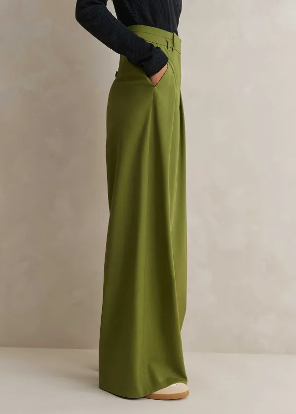 ME+EM High-Waisted Multi Pleat Trouser + Belt Bright Olive Moulin