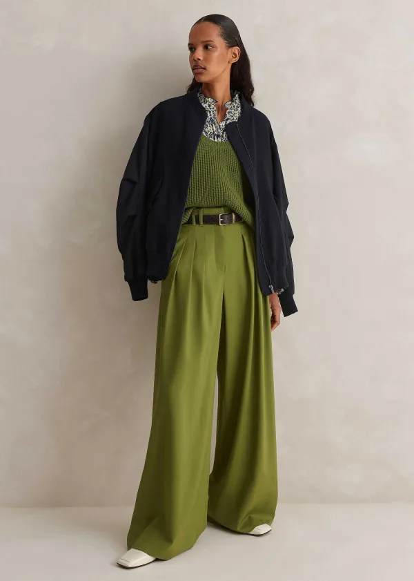 ME+EM High-Waisted Multi Pleat Trouser + Belt Bright Olive Moulin