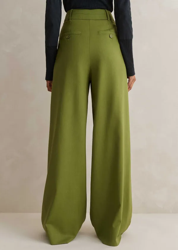 ME+EM High-Waisted Multi Pleat Trouser + Belt Bright Olive Moulin