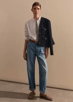 New ME+EM Italian Boucl Military Crop Jacket Navy